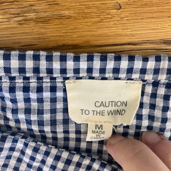 Caution to the Wind gingham cold shoulder button blouse - Picture 5 of 8